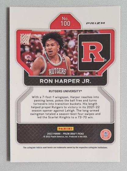 Ron Harper Jr. - 2022 Panini Prizm Draft Picks #100 (RC) Rutgers University Blue Circles Prizm