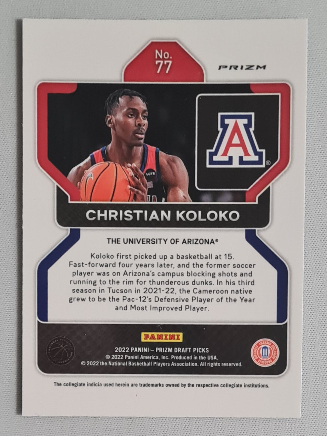 Christian Koloko - 2022 Panini Prizm Draft Picks #77 University of Arizona Blue Circles Prizm (RC)