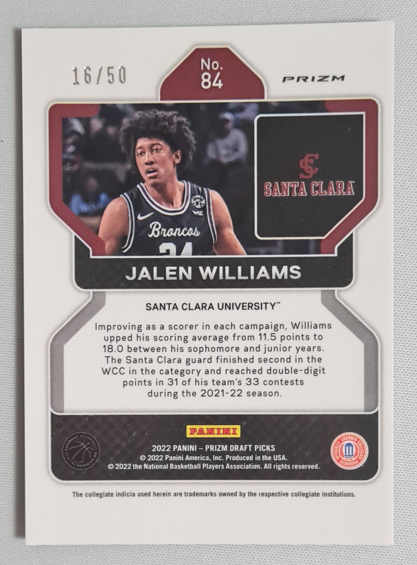 Jalen Williams - 2022 Panini Prizm Draft Picks #84 Santa Clara University Pink Circles Prizm (RC) /50