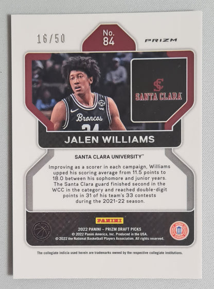 Jalen Williams - 2022 Panini Prizm Draft Picks #84 Santa Clara University Pink Circles Prizm (RC) /50