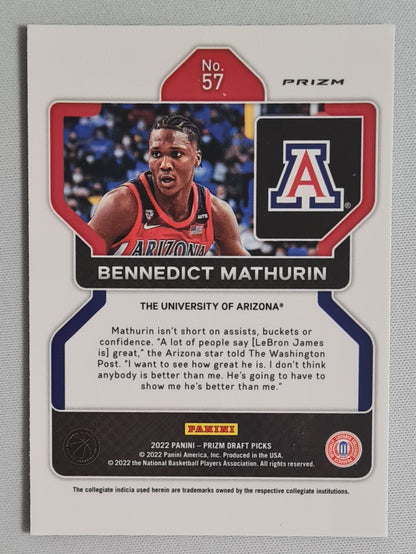 Bennedict Mathurin - 2022 Panini Prizm Draft Picks #57 The University of Arizona Blue Circles Prizm (RC)