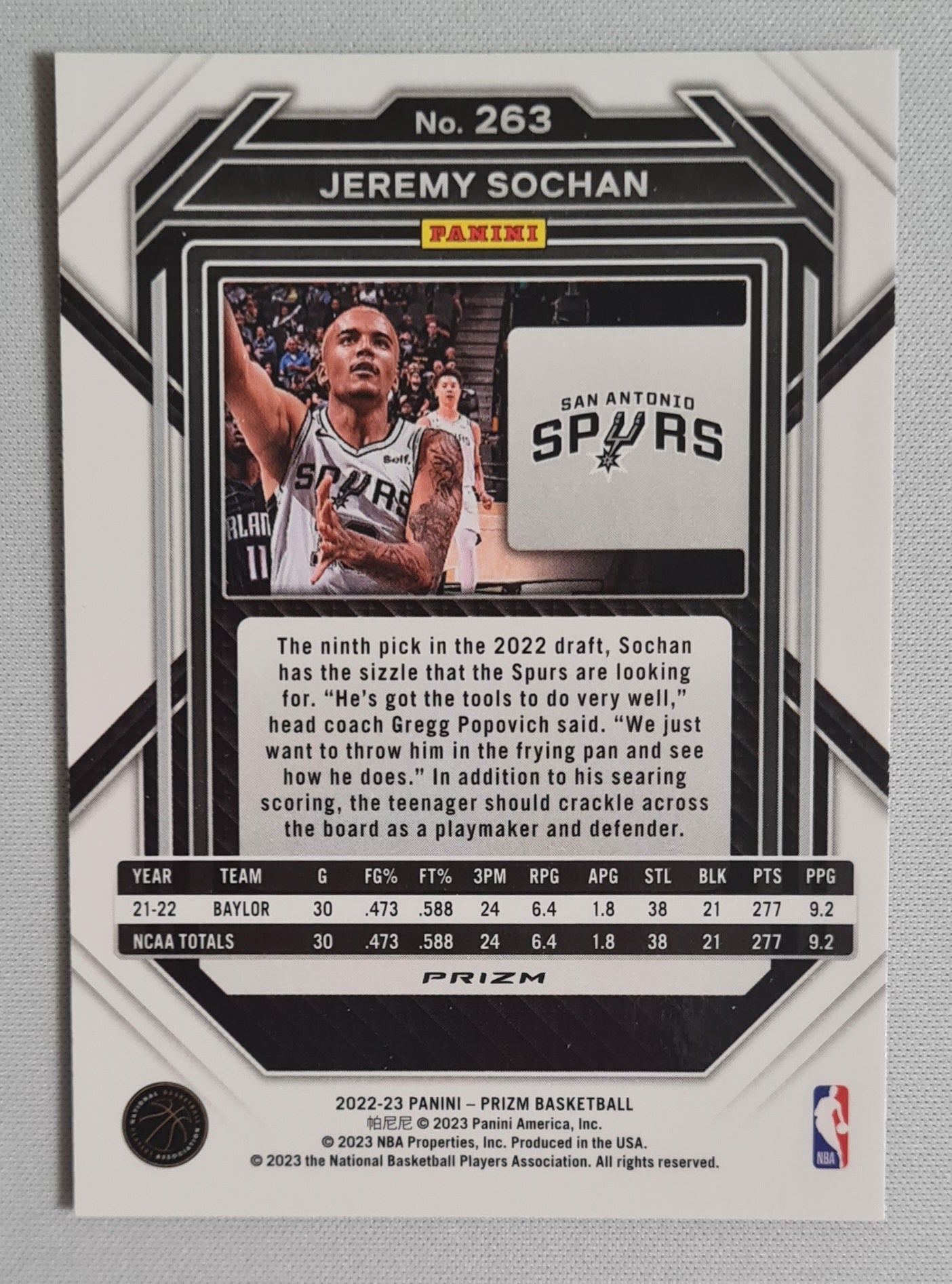 Jeremy Sochan - 2022 Panini Prizm Draft Picks #263 Red Cracked Ice Prizm (RC)