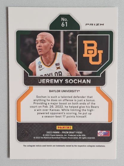 Jeremy Sochan  2022 Panini Prizm Draft Picks #61 Baylor University Refractor Prizm (RC)