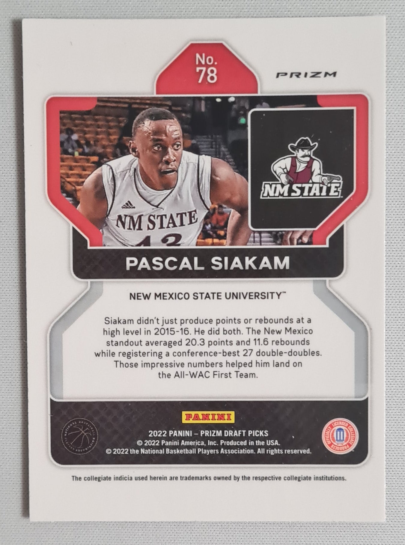 Pascal Siakam - 2022 Panini Prizm Draft Picks #78 New Mexico State University Purple Wave Prizm