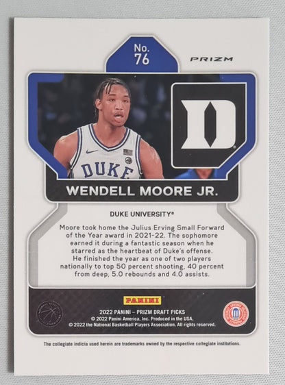 Wendell Moore Jr. - 2022 Panini Prizm Draft Picks #76 Duke University Blue Circle Prizm