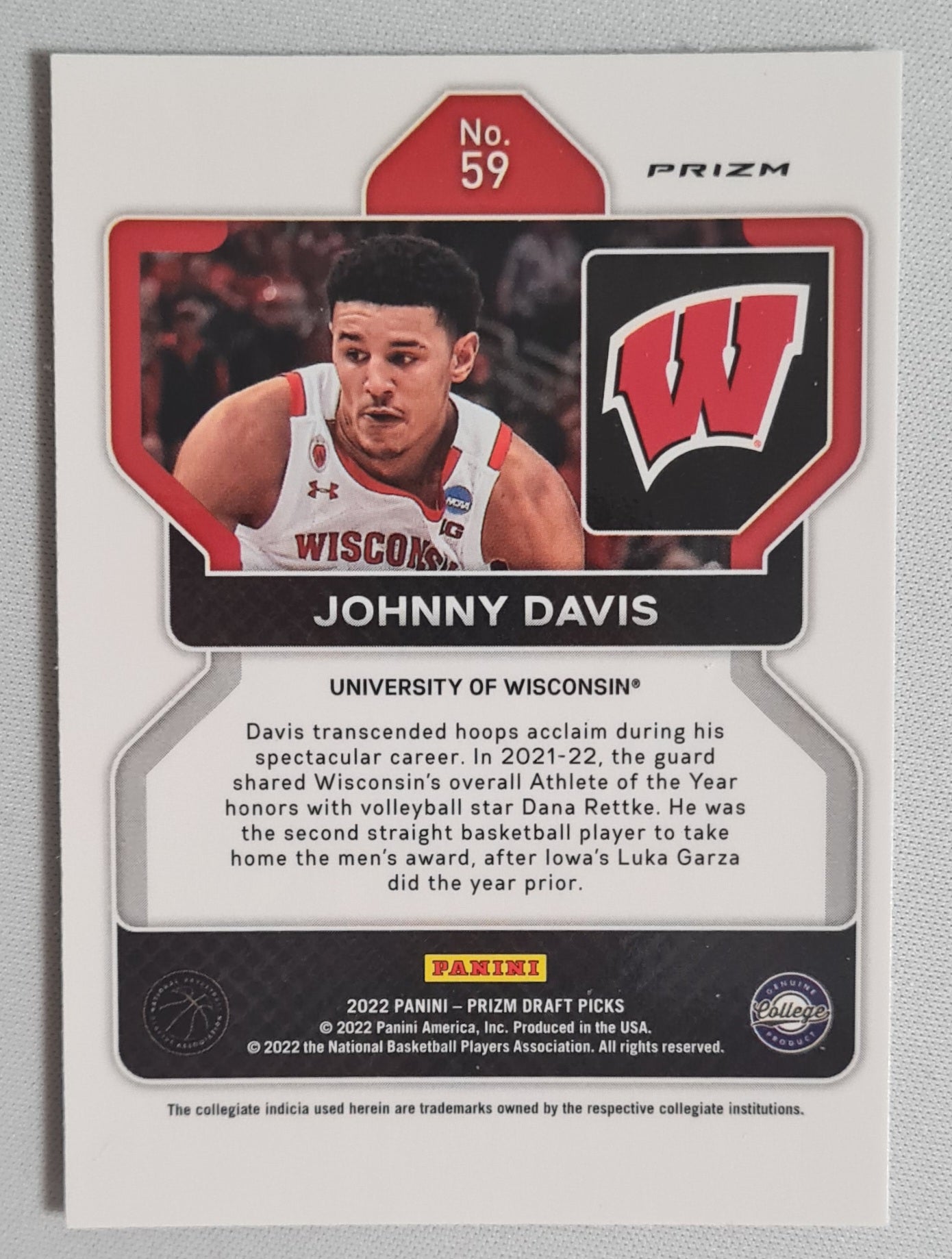 Johnny Davis - 2022 Panini Prizm Draft Picks #59 University of Wisconsin (RC) Refractor