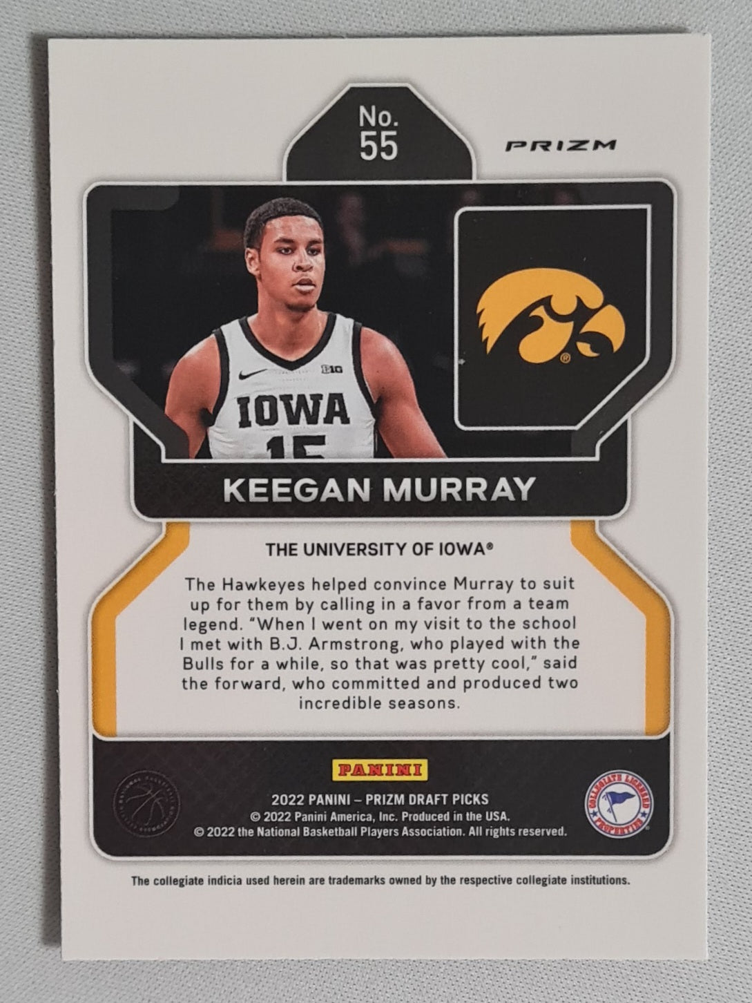 Keegan Murray - 2022 Panini Prizm Draft Picks #55 The University of Iowa (RC) Hyper Prizm