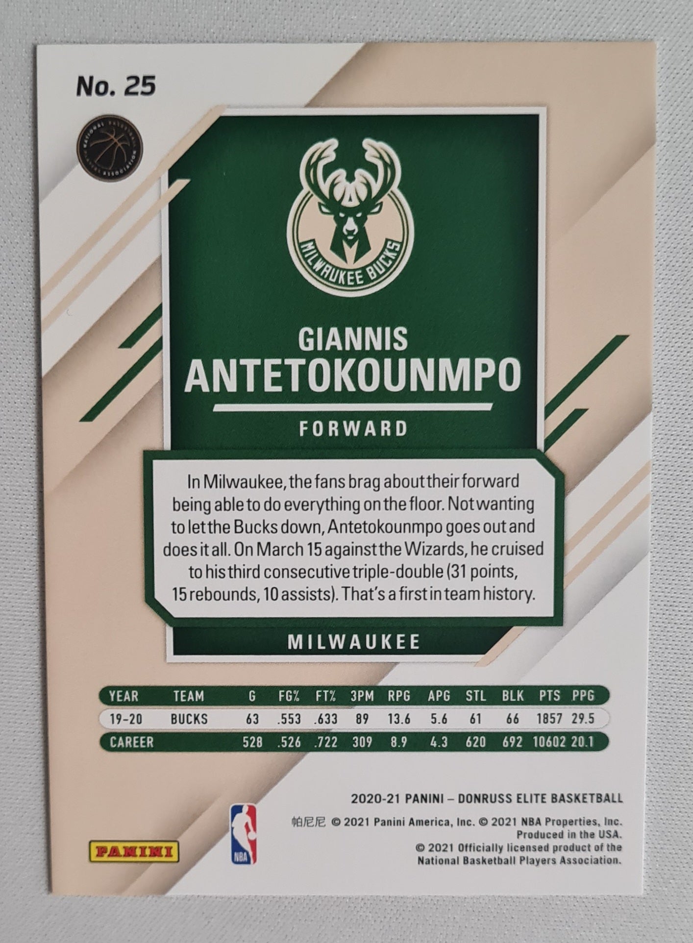 Giannis Antetokounmpo - 2020/21 Panini Donruss Elite Basketball NBA #25 Holo