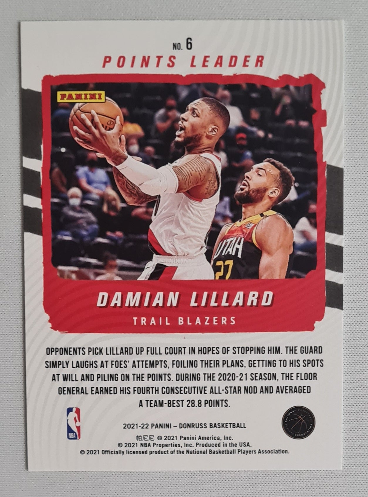 Damian Lillard - 2021/22 Panini Donruss Basketball - Points Leader - Trail Blazers #6
