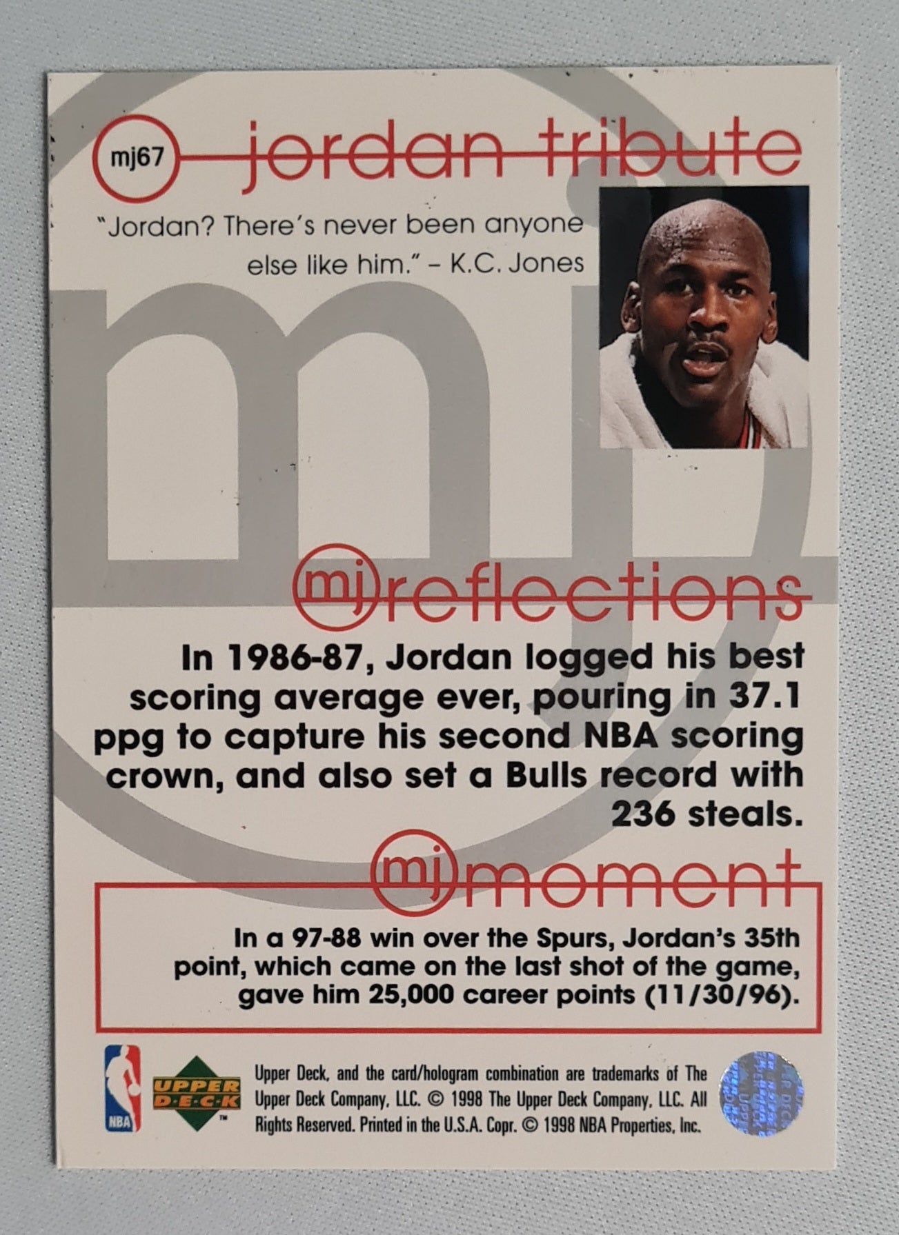 Michael Jordan - 1998 Upper Deck Jordan Tribute - Reflections #MJ67
