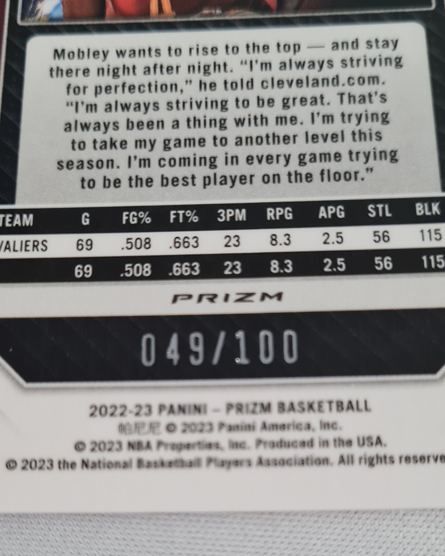 Evan Mobley - 2022/23 Panini Prizm Basketball NBA Cleveland Cavaliers #81 Red Circle Prizm/100