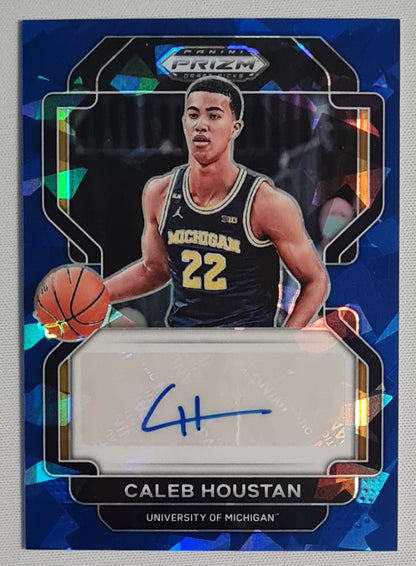 Caleb Houstan - 2022 Panini Prizm Draft Picks University of Michigan #DP-HOU Blue Cracked Ice /75 + Autograph