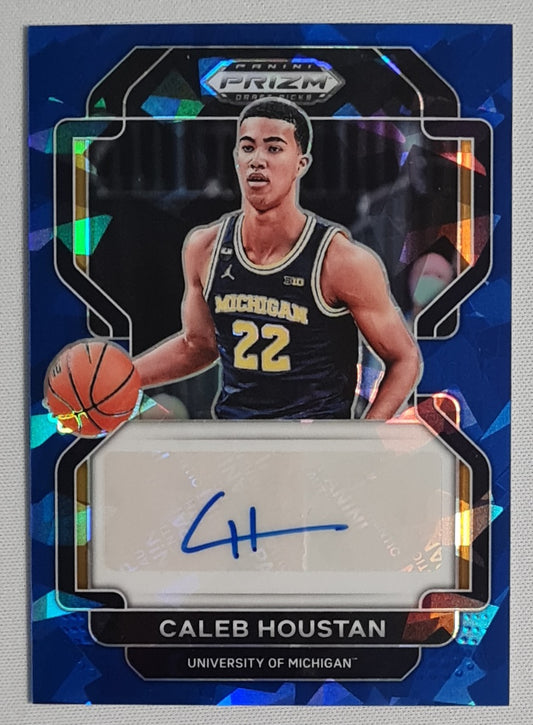 Caleb Houstan - 2022 Panini Prizm Draft Picks University of Michigan #DP-HOU Blue Cracked Ice /75 + Autograph