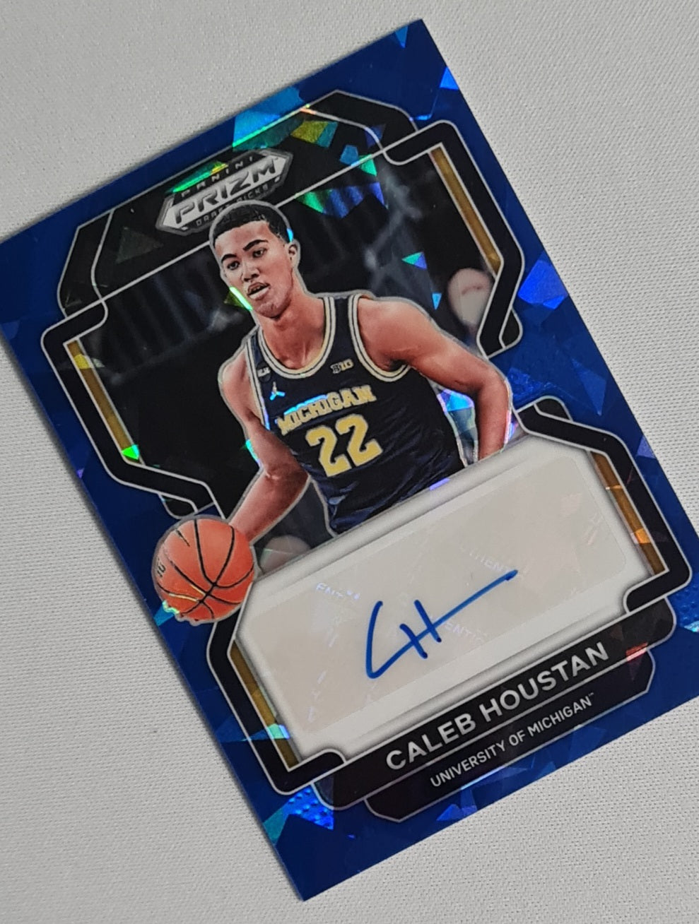 Caleb Houstan - 2022 Panini Prizm Draft Picks University of Michigan #DP-HOU Blue Cracked Ice /75 + Autograph