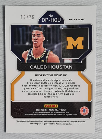 Caleb Houstan - 2022 Panini Prizm Draft Picks University of Michigan #DP-HOU Blue Cracked Ice /75 + Autograph