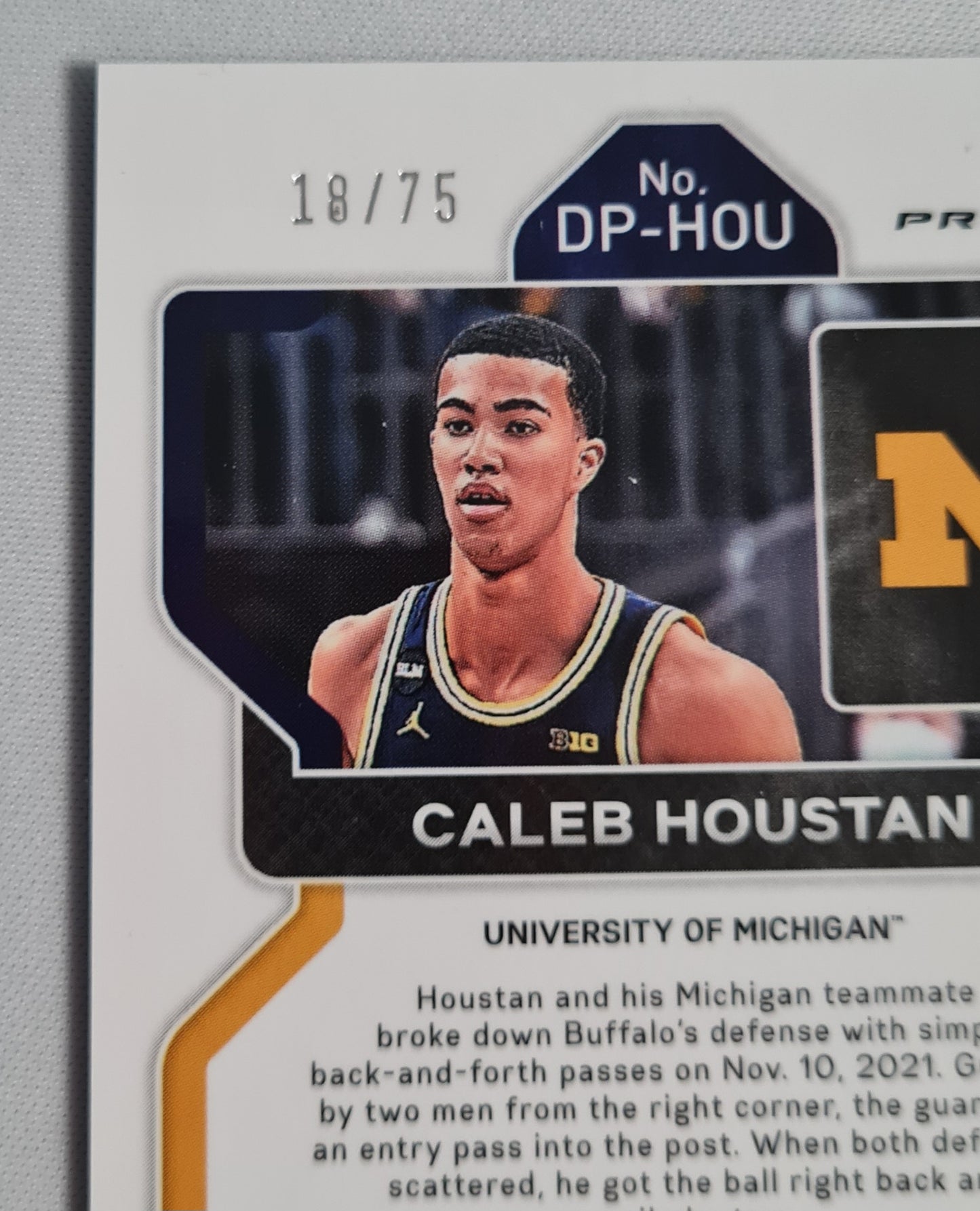 Caleb Houstan - 2022 Panini Prizm Draft Picks University of Michigan #DP-HOU Blue Cracked Ice /75 + Autograph