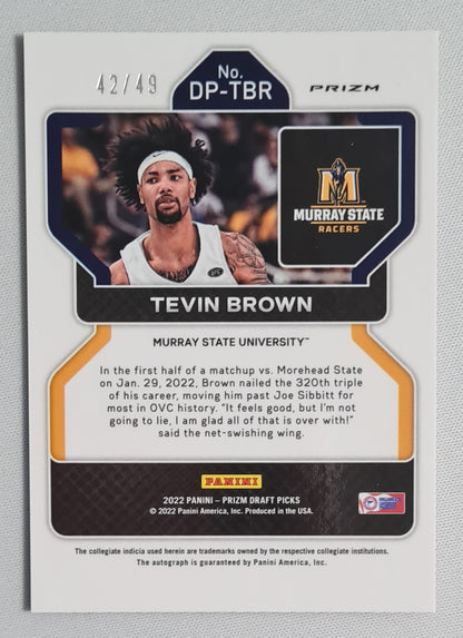 Tevin Brown - 2022 Panini Prizm Draft Picks Murray State University #DP-TBR Orange Prizm /49 + Autograph