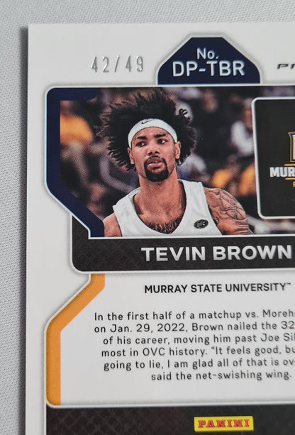Tevin Brown - 2022 Panini Prizm Draft Picks Murray State University #DP-TBR Orange Prizm /49 + Autograph