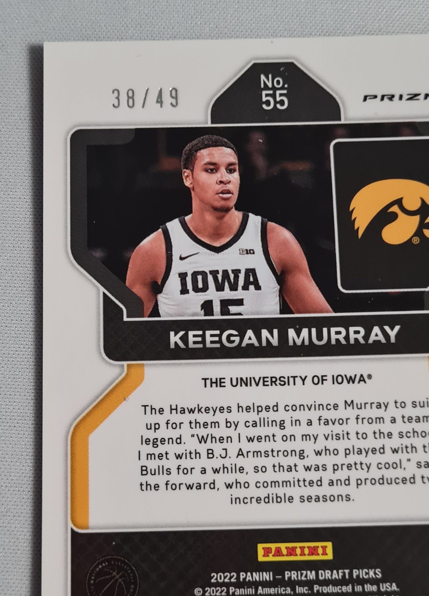 Keegan Murray - 2022 Panini Prizm Draft Picks The University of Iowa #55 Orange Prizm /49