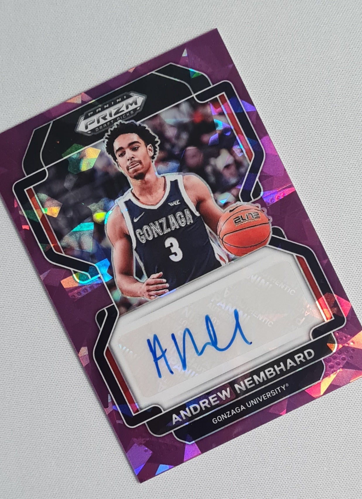 Andrew Nembhard - 2022 Panini Prizm Draft Picks Gonzaga University #DP-ANE Purple Cracked Ice Prizm /99 + Autograph