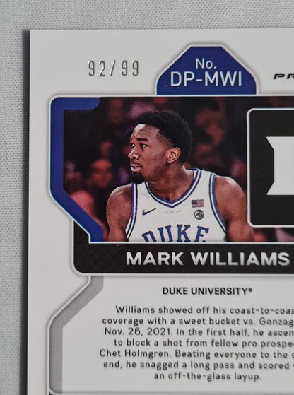 Mark Williams - 2022 Panini Prizm Draft Picks Duke University #DP-MWI Purple Cracked Ice Prizm / 99 +Autograph