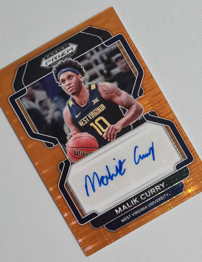 Malik Curry - 2022 Panini Prizm Draft Picks West Virginia University #DP-CUR Orange Prizm /49 + Autograph