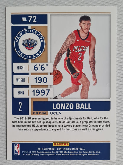 Lonzo Ball - 2019/20 Panini Contender Basketball Season Ticket New Orleans Pelicans #72