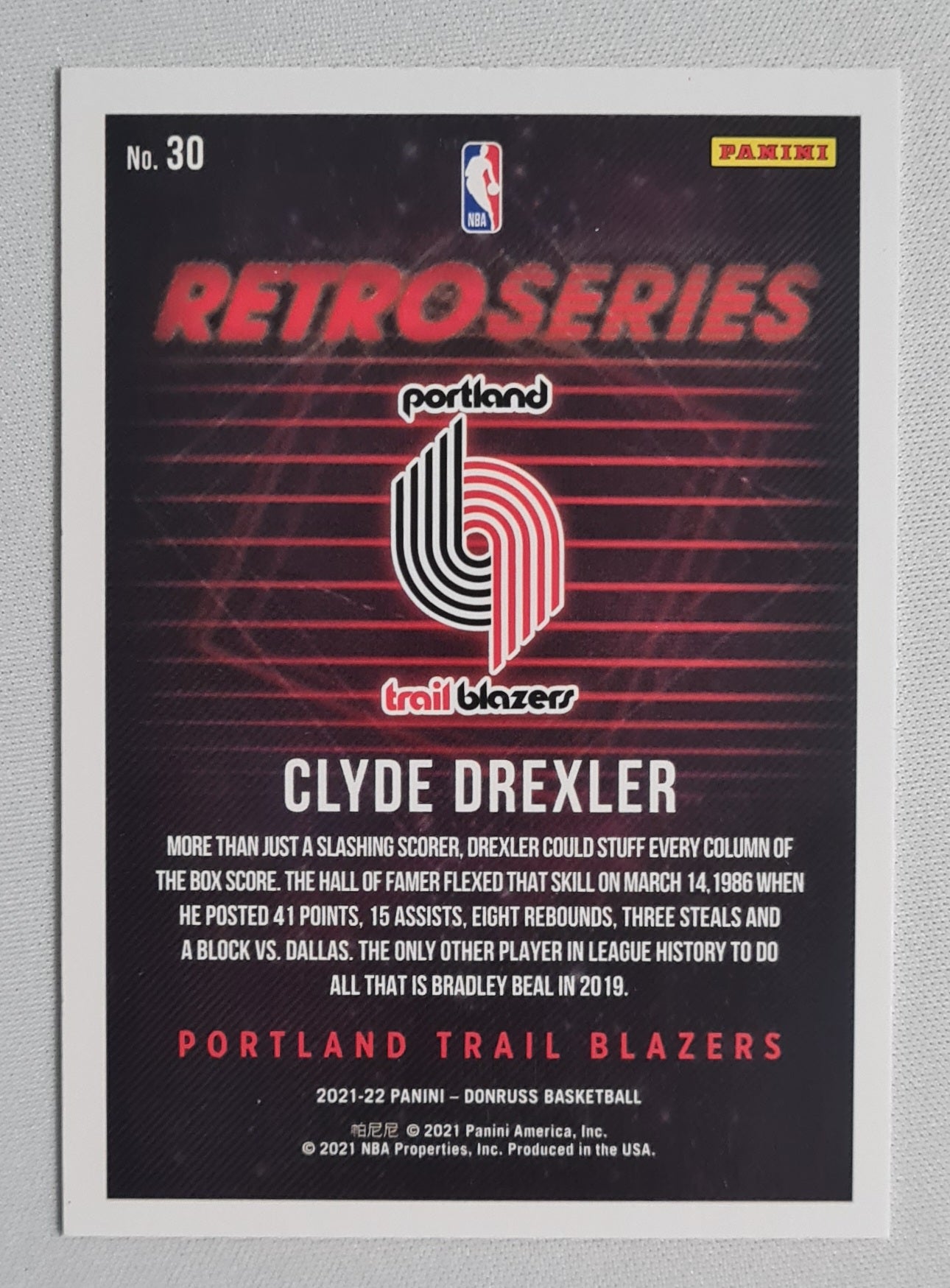 Clyde Drexler - 2021/22 Panini Donruss Basketball RetroSeries Portland Trail Blazer #30
