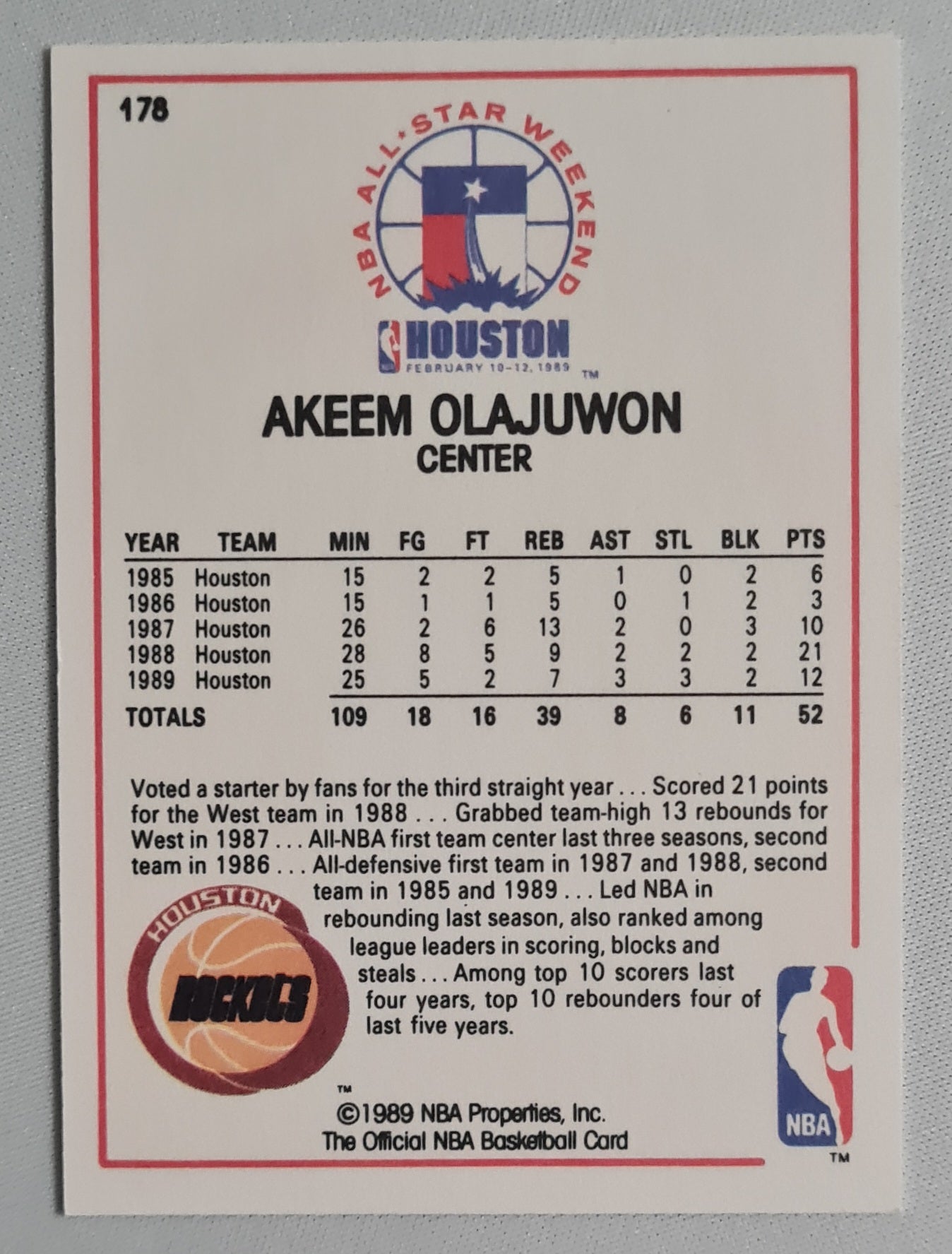Akeem Olajuwon - 1989 NBA Hoops NBA All-Star Weekend Houston #178