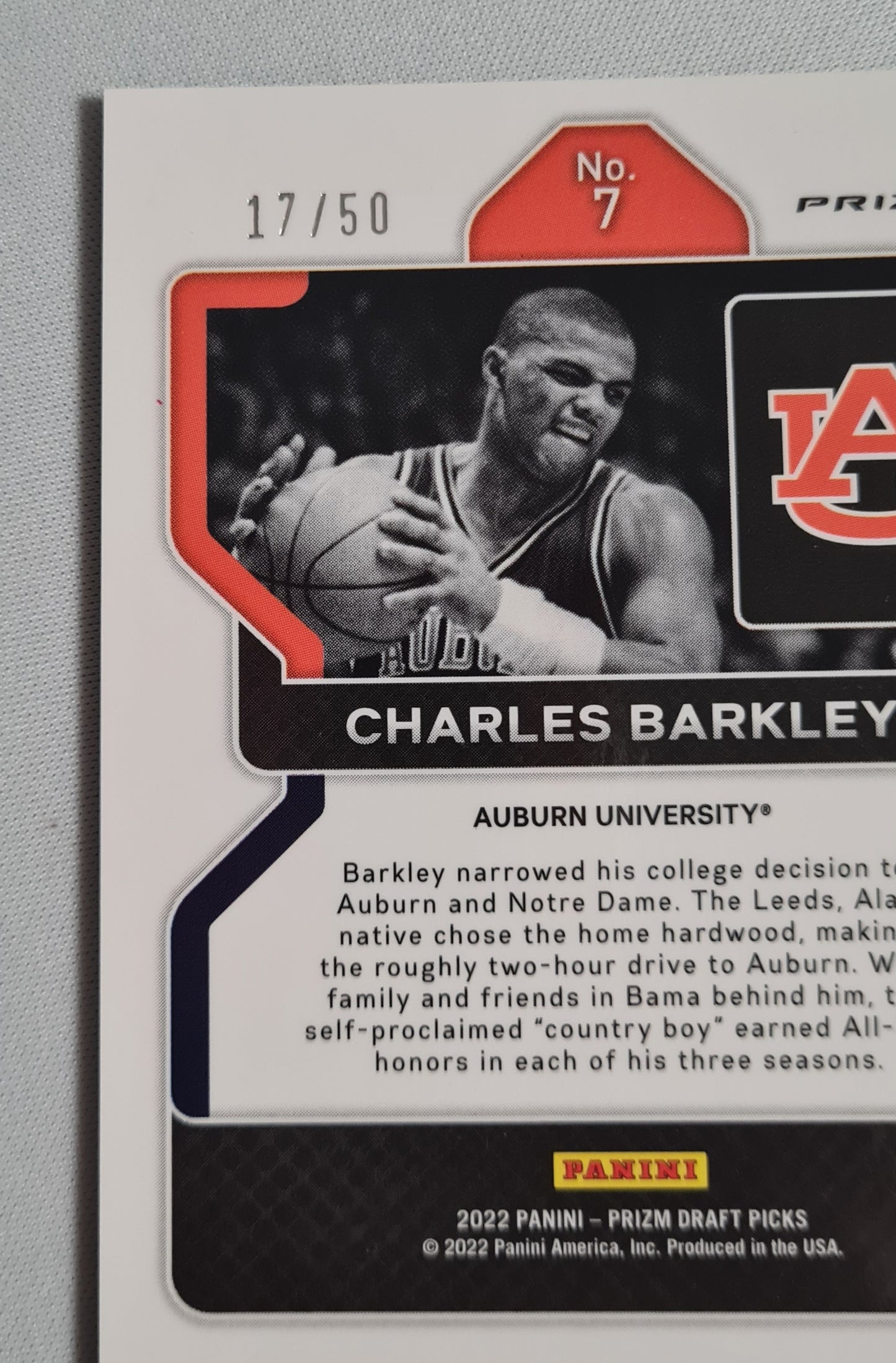 Charles Barkley - 2022 Panini Draft Picks Auburn University #7 Purple Circle Prizm /50