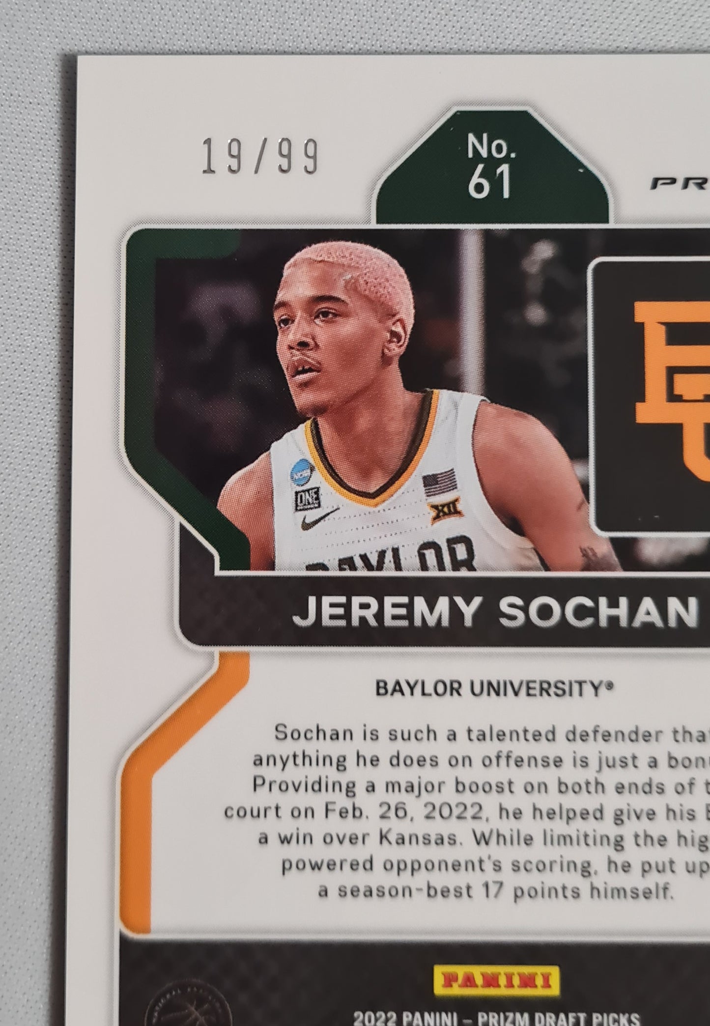 Jeremy Sochan - 2022 Panini Draft Picks Baylor University #61 Blue Cracked Ice Prizm  /99