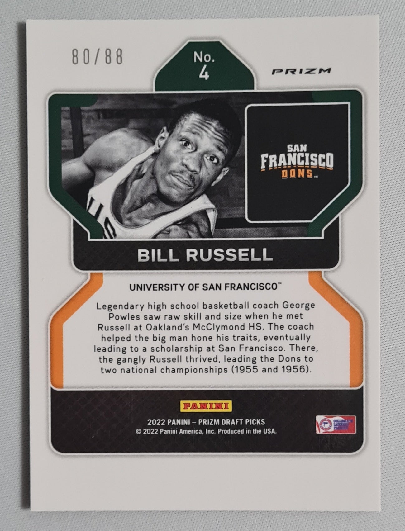 Bill Russell - 2022 Panini Draft Picks University of San Francisio #04 Red Prizm /88