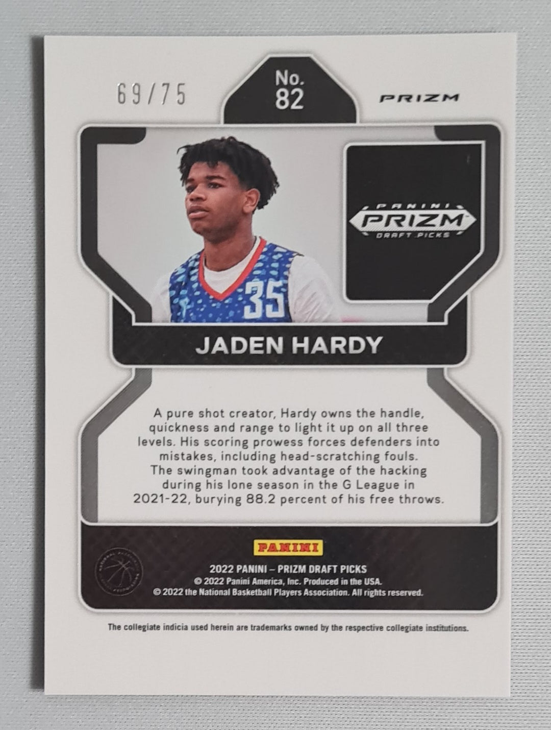 Jaden Hardy - 2022 Panini Draft Picks #82 Purple Prizm /75