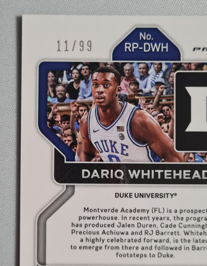 Dariq Whitehead - 2022 Panini Prizm Draft Picks - Rated Prospect - Basketball Duke University #RP-DWH Blue Cracked Ice /99