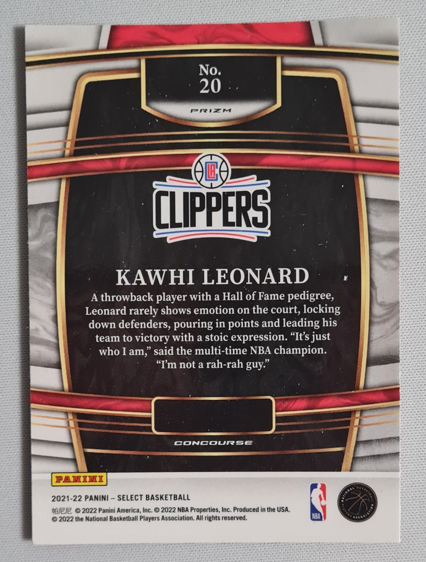 Kawhi Leonard - 2021-22 Panini Select Basketball NBA Clippers #20 Orange Shimmer Concourse Prizm