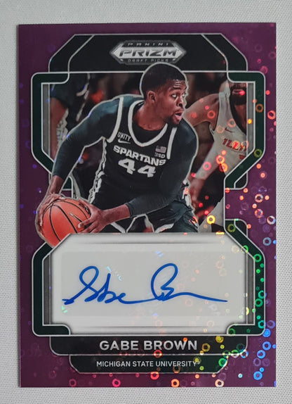 Gabe Brown - 2022 Panini Prizm Draft Picks Michigan State University #DP-GBR Purple Circle Prizm /50 + Autograph