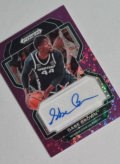 Gabe Brown - 2022 Panini Prizm Draft Picks Michigan State University #DP-GBR Purple Circle Prizm /50 + Autograph