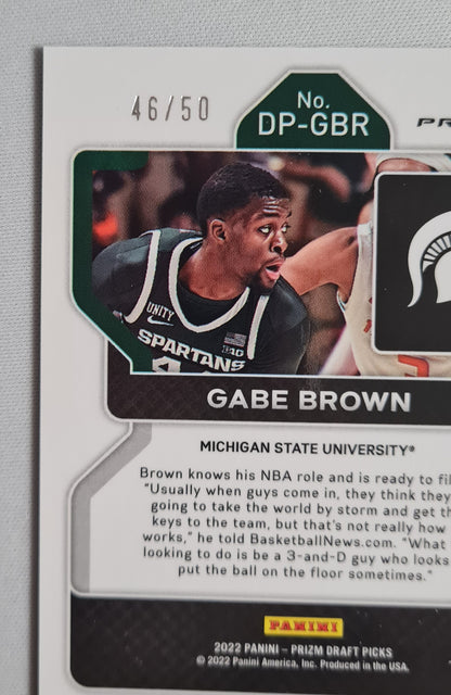 Gabe Brown - 2022 Panini Prizm Draft Picks Michigan State University #DP-GBR Purple Circle Prizm /50 + Autograph
