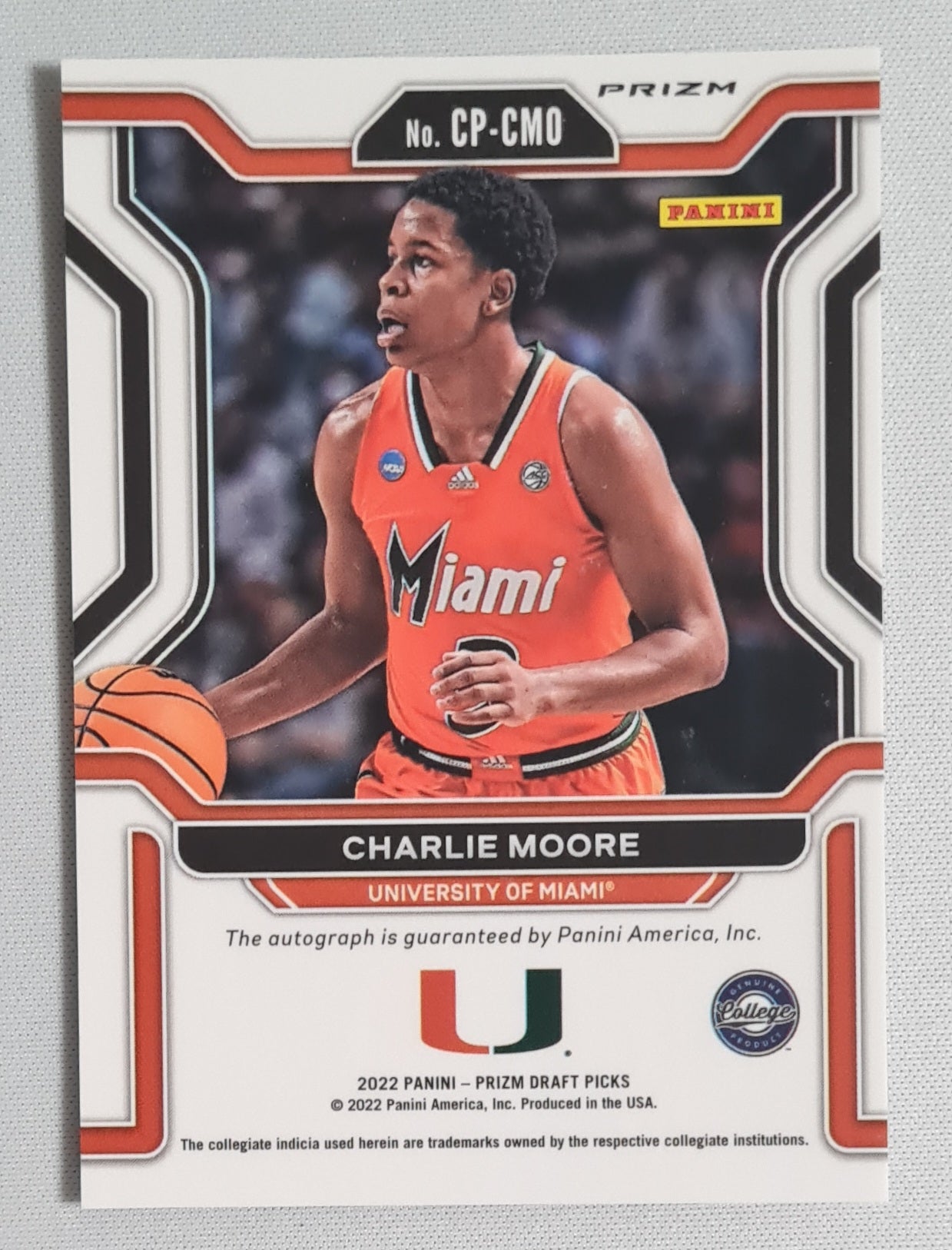 Charlie Moore - 2022 Panini Prizm Draft Picks Penmanship - University of Miami #CP-CMO /Auto Prizm