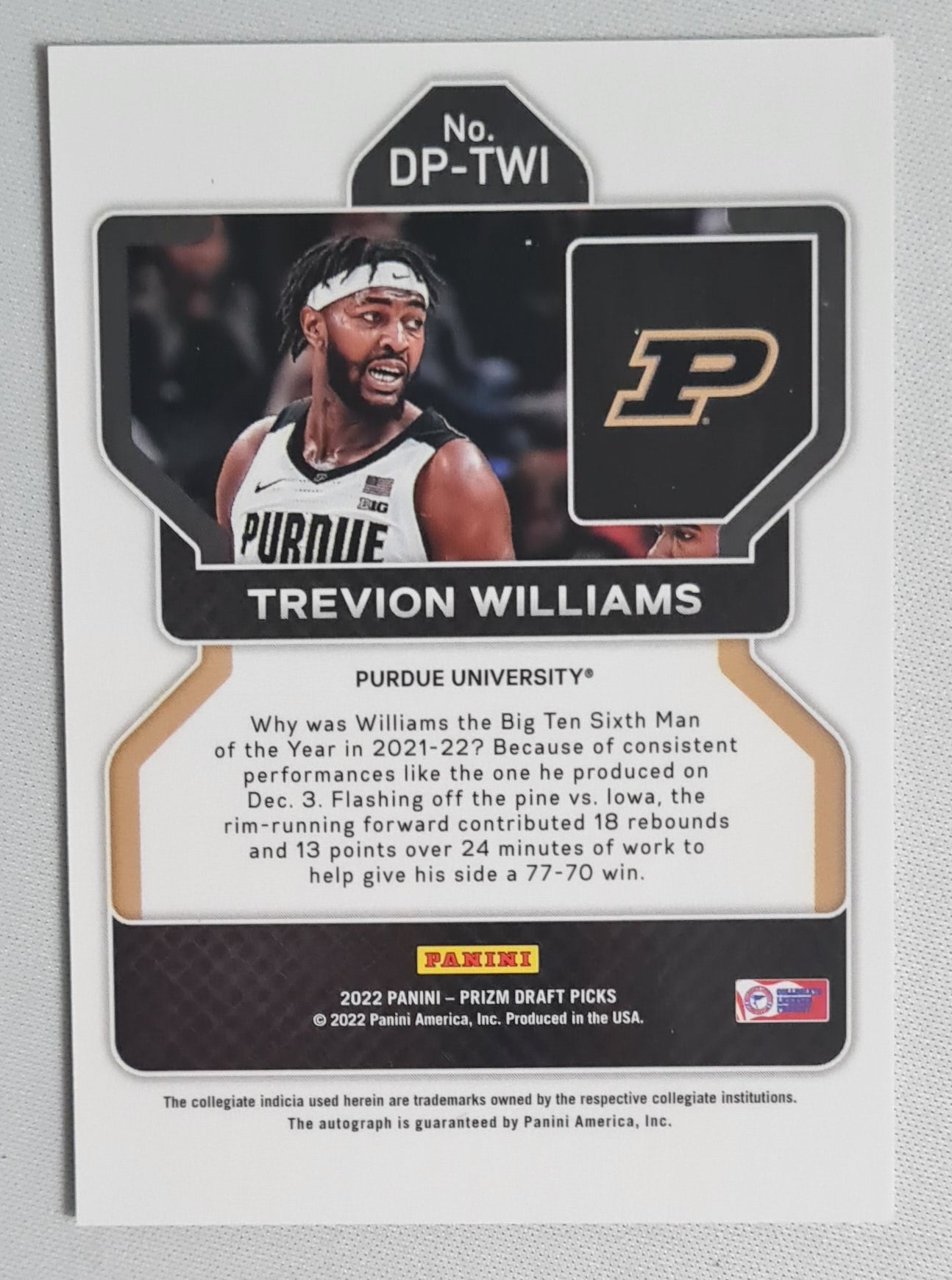 Trevion Williams - 2022 Panini Prizm Draft Picks - Purdue University #DP-TWI /Auto
