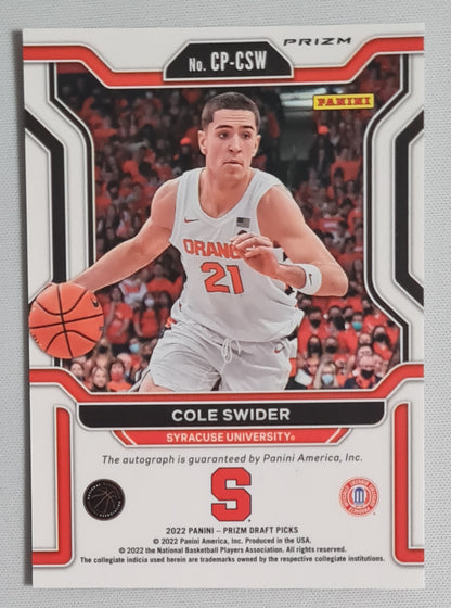 Cole Swider - 2022 Panini Prizm Draft Picks Penmanship - Syracuse University #CP-CSW /Auto Prizm