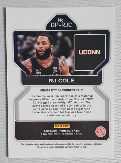 RJ Cole - 2022 Panini Prizm Draft Picks University of Connecticut #DP-RJC /Auto Prizm