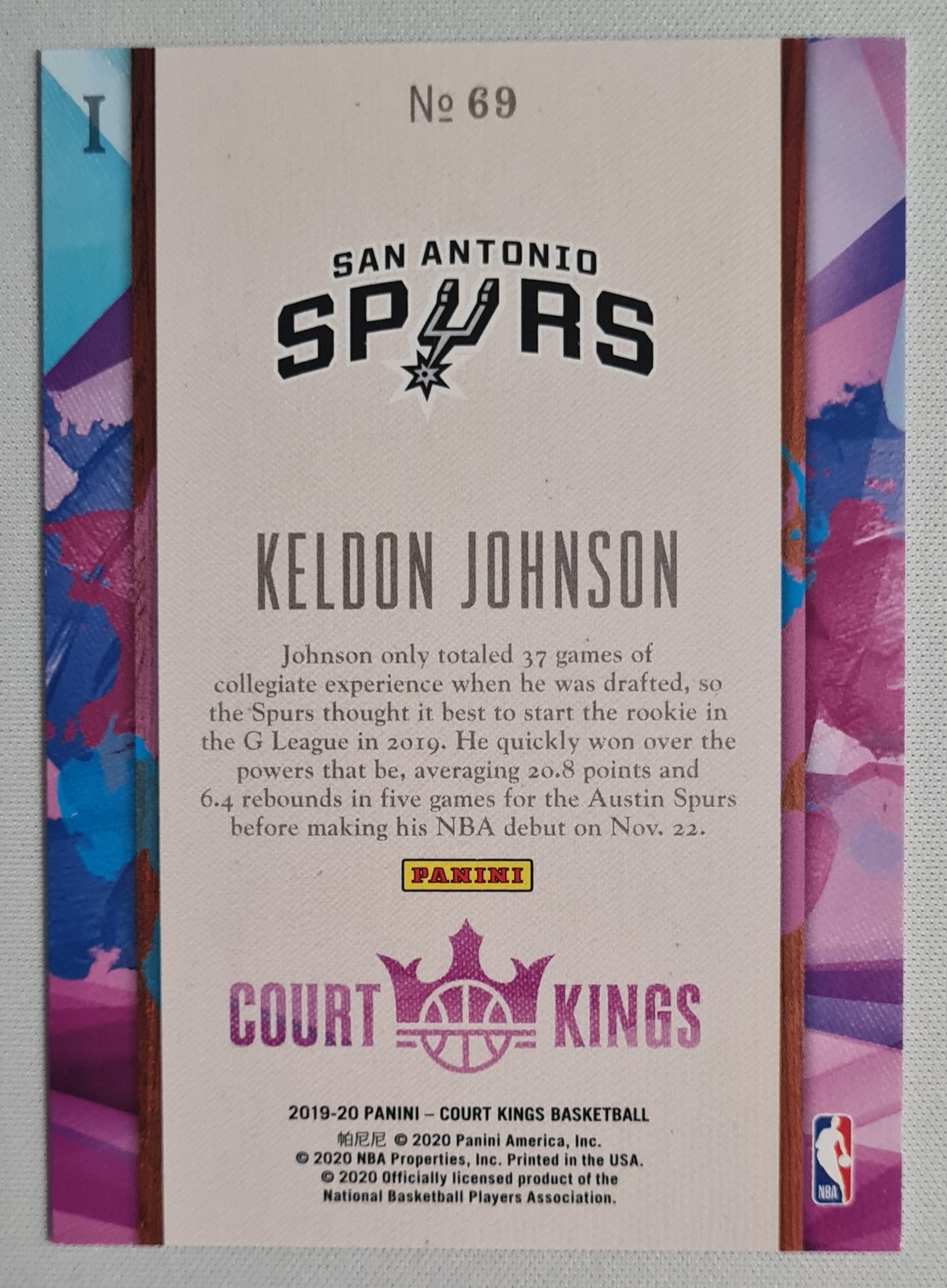 Keldon Johnson - 2019/20 Panini Court Kings (RC) Basketball San Antonio Spurs #69