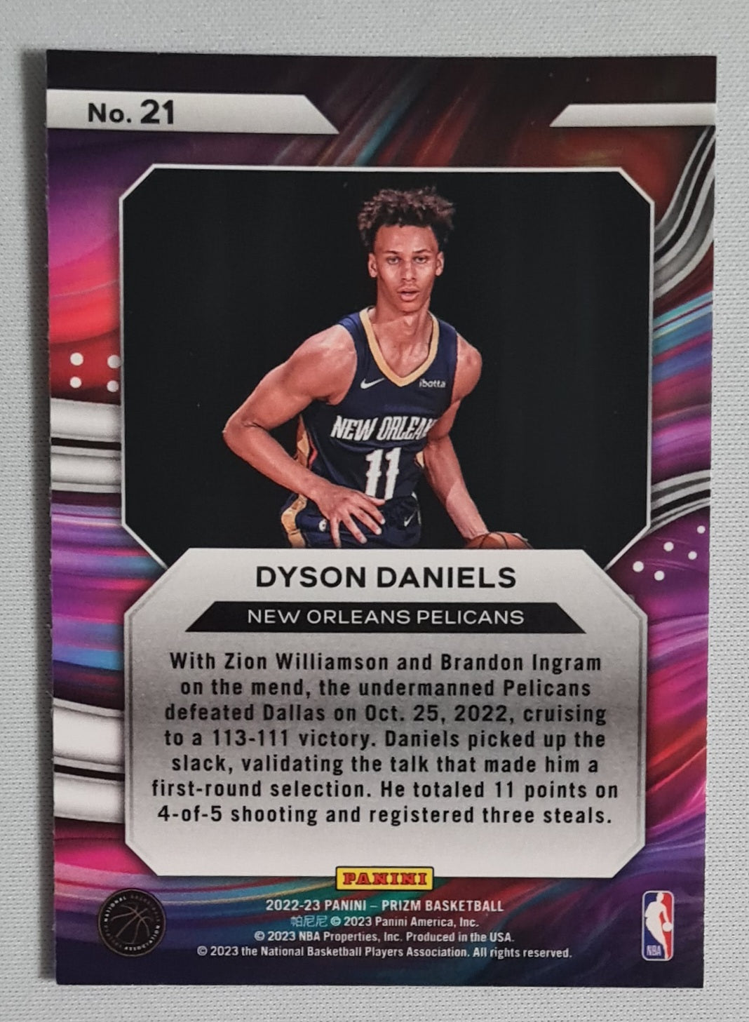 Dyson Daniels - 2022/23 Panini Prizm Basketball Instant Impact - New Orleans Pelicans #21