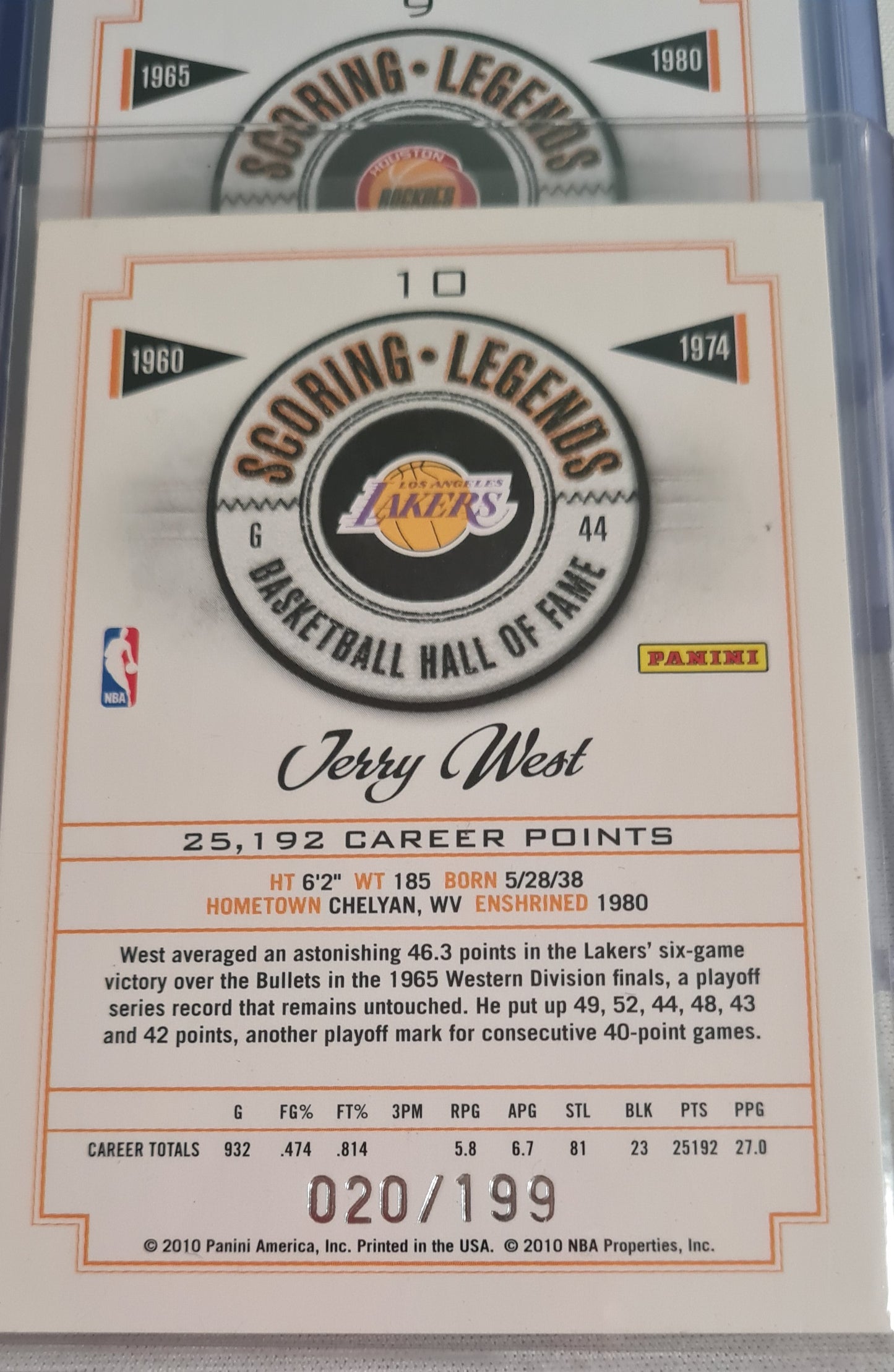 NBA Basketball (Lot 20 Cards - Full Set) - 2010 Panini Scoring Legends Basketball Hall of Fame (All Cards /199)