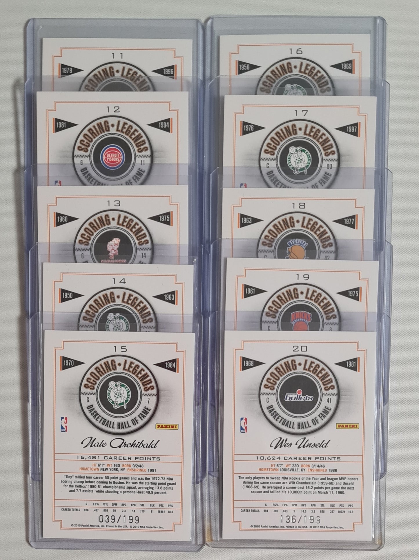 NBA Basketball (Lot 20 Cards - Full Set) - 2010 Panini Scoring Legends Basketball Hall of Fame (All Cards /199)