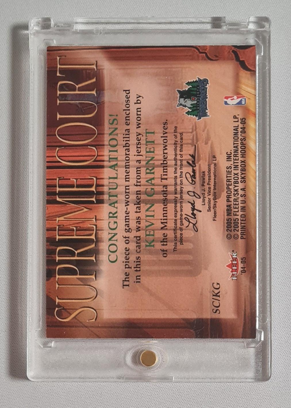 Kevin Garnett - 2004/05 Fleer/SkyBox Supreme Court NBA Hoops Minnesota Timberwolves #SC/KG