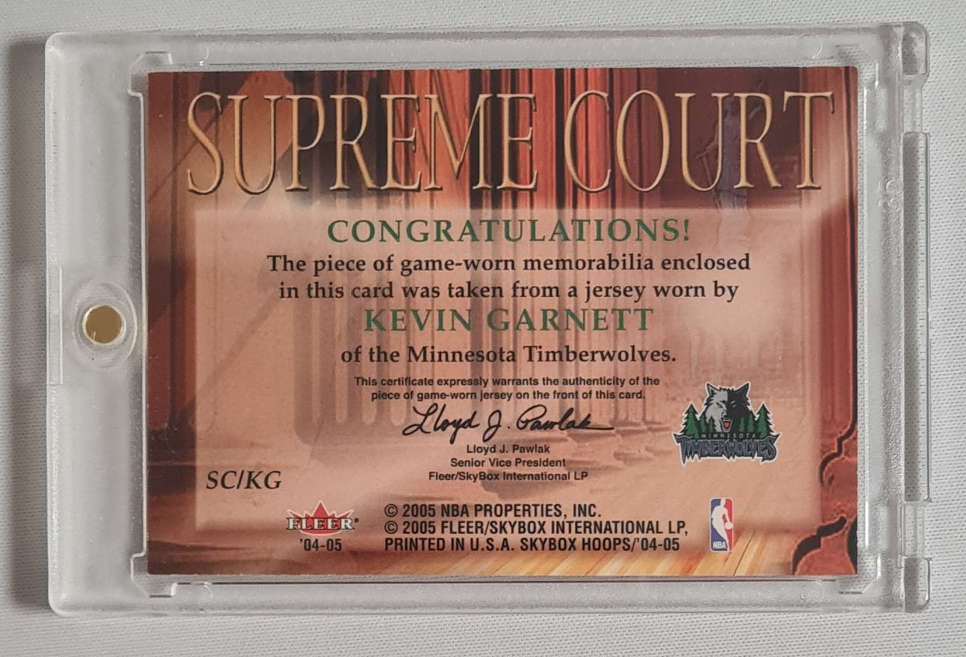Kevin Garnett - 2004/05 Fleer/SkyBox Supreme Court NBA Hoops Minnesota Timberwolves #SC/KG