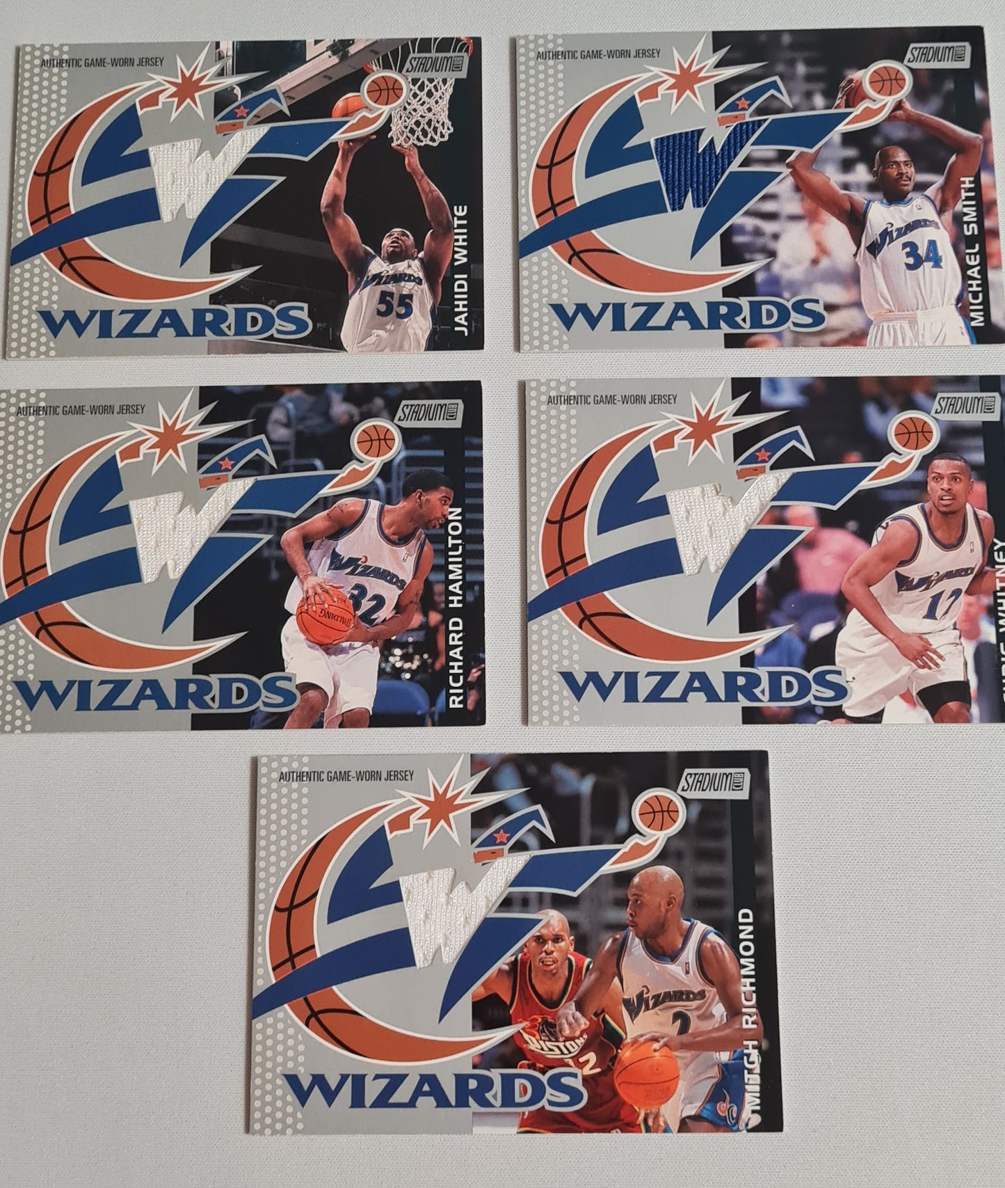 NBA Basketball (Lot of 5) - 2001 Topps Stadium Club Washington Wizards - Authentic Game-Worn Jersey (in Logo) / Patch