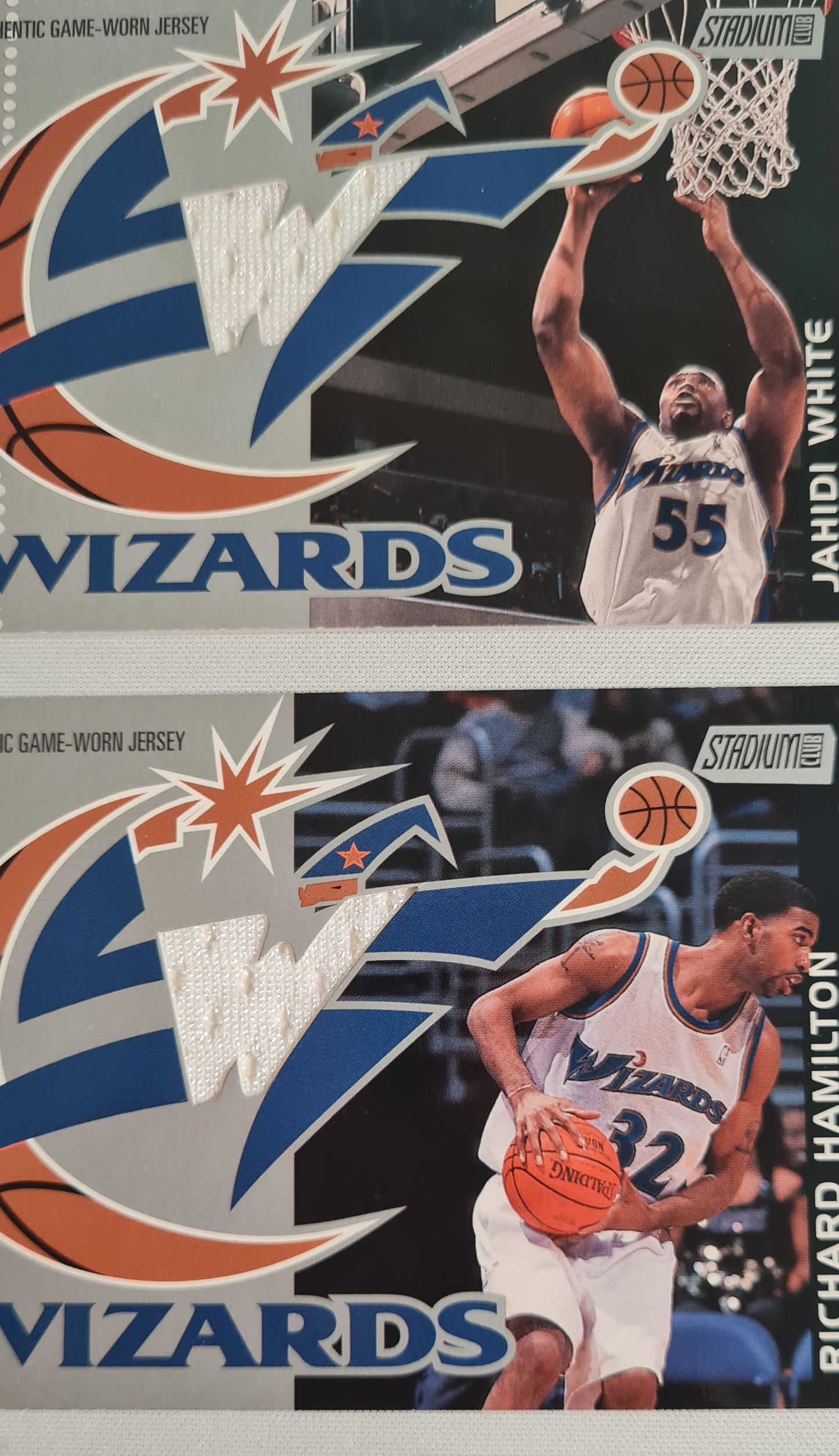 NBA Basketball (Lot of 5) - 2001 Topps Stadium Club Washington Wizards - Authentic Game-Worn Jersey (in Logo) / Patch